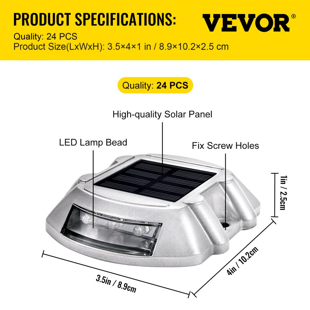 Driveway Lights 24-Pack Solar Driveway Lights Bright White with Screw Solar Deck Lights Outdoor Waterproof Wireless Dock Lights 6 LEDs for Path Warning Garden Walkway Sidewalk Steps