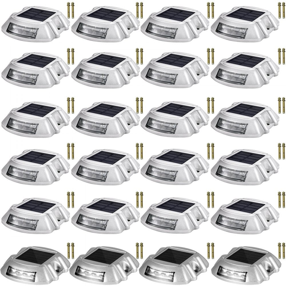 Driveway Lights 24-Pack Solar Driveway Lights Bright White with Screw Solar Deck Lights Outdoor Waterproof Wireless Dock Lights 6 LEDs for Path Warning Garden Walkway Sidewalk Steps