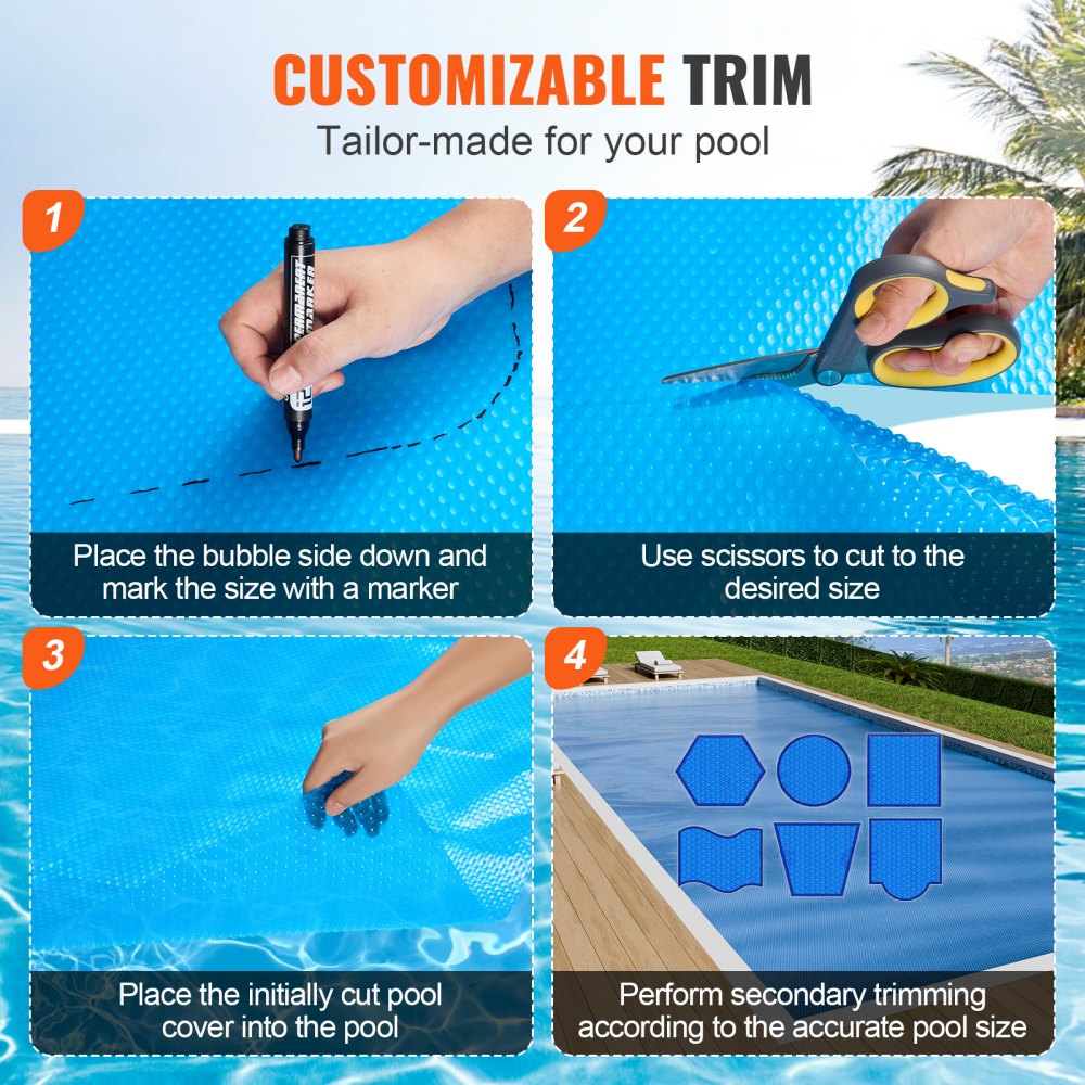 Solar Pool Cover, 24 x 12 ft Rectangle Solar Blanket for Pools, Inground Above Ground Swimming Pool Solar Cover, 8 mil Solar Covers Blue