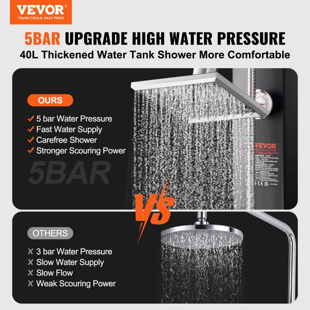 Outdoor Solar Heated Shower, 10.57 Gallon Poolside Shower Kit with 2 Shower Head and Foot Shower Tap, Handheld/Hanging Two Modes Fast Assembly for Outdoor Backyard Poolside Beach Spa