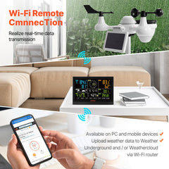 7-in-1 Wi-Fi Weather Station, 7.5 in Color Display, Home Weather Station Indoor Outdoor, with Solar Wireless Outdoor Sensor  Alarm Alerts, for Temperature Humidity Wind Speed/Direction Rain