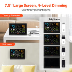 7-in-1 Wi-Fi Weather Station, 7.5 in Color Display, Home Weather Station Indoor Outdoor, with Solar Wireless Outdoor Sensor  Alarm Alerts, for Temperature Humidity Wind Speed/Direction Rain