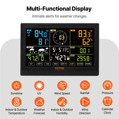 7-in-1 Wireless Weather Station, 7.5 in Large Color Display, Digital Home Weather Station Indoor Outdoor, for Temperature Humidity Wind Speed/Direction Rain UV, with Forecast Data, Alarm, Alerts