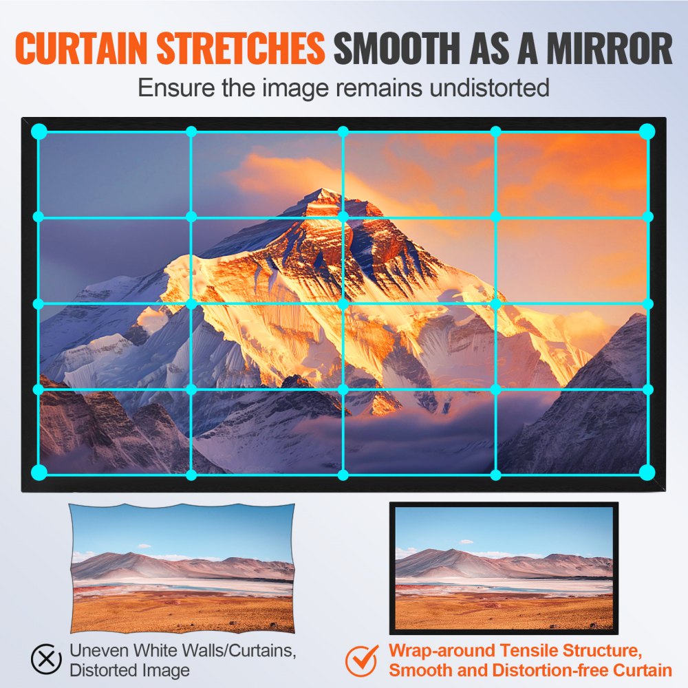 Projector Screen Fixed Frame 100inch Diagonal 16:9 4K HD Movie Projector Screen with Aluminum Frame Projector Screen Wall Mounted for Home Theater Office Use