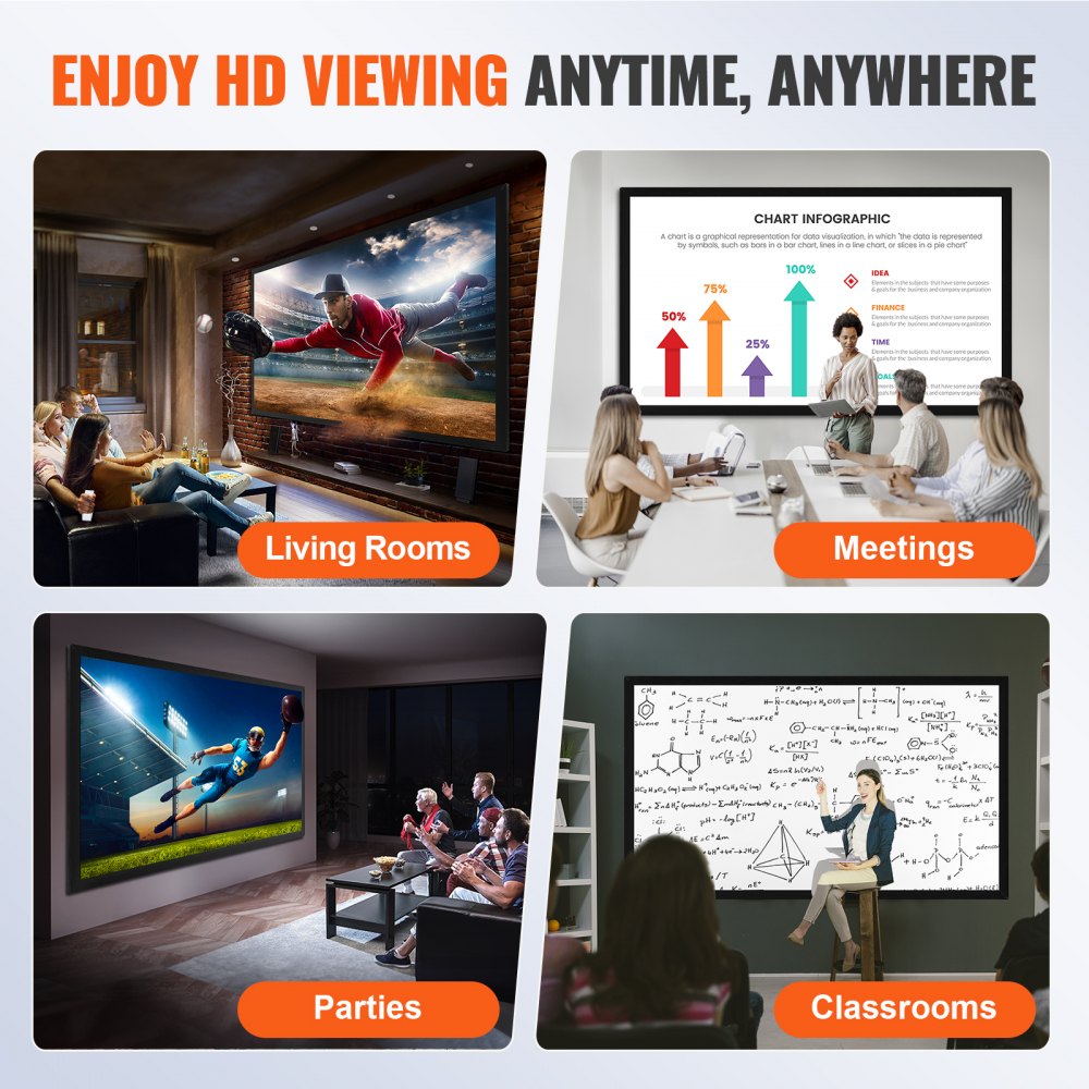 Projector Screen Fixed Frame 100inch Diagonal 16:9 4K HD Movie Projector Screen with Aluminum Frame Projector Screen Wall Mounted for Home Theater Office Use