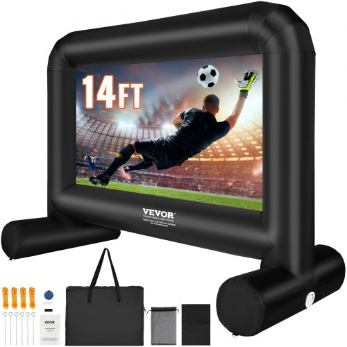 Inflatable Movie Screen, 14 FT （168inch）Inflatable Projector Screen for Outside with Blower and Carrying Bag, Front/Rear Projection, Oxford Fabric Blow Up Screen for Outdoor Parties Backyard Movie Night
