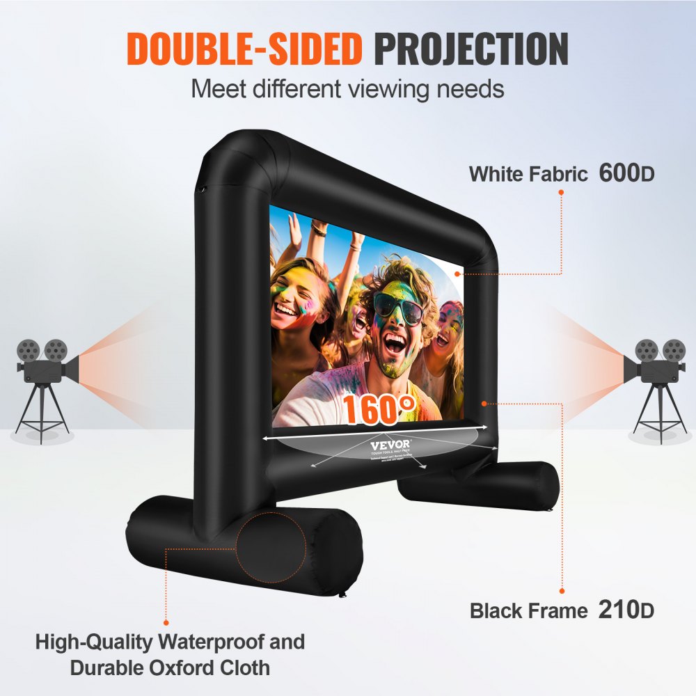 Inflatable Movie Screen, 14 FT （168inch）Inflatable Projector Screen for Outside with Blower and Carrying Bag, Front/Rear Projection, Oxford Fabric Blow Up Screen for Outdoor Parties Backyard Movie Night
