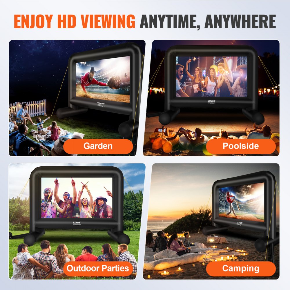 Inflatable Movie Screen, 16 FT（192inch） Inflatable Projector Screen for Outside with Blower and Carrying Bag, Front/Rear Projection, Oxford Fabric Blow Up Screen for Outdoor Parties Backyard Movie Night