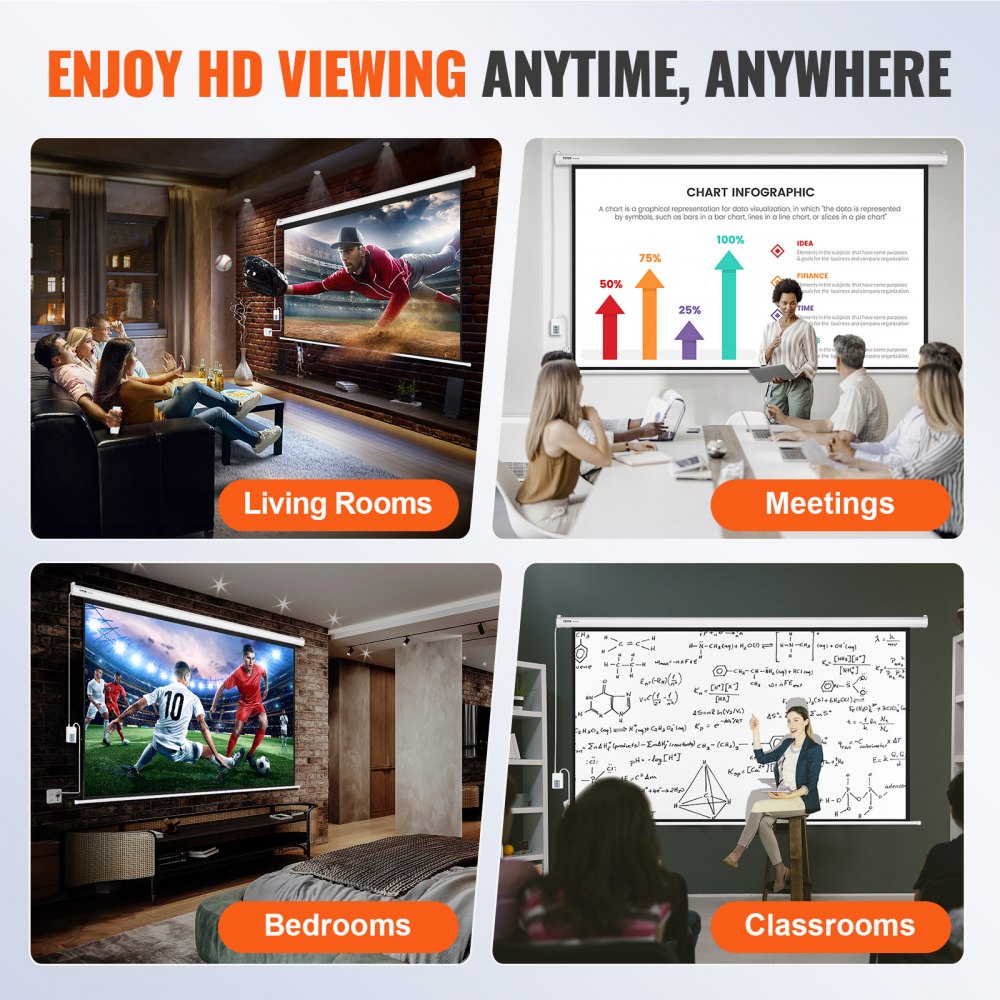 Motorized Projector Screen 100 inch, 16:9 4K 1080 HD Automatic Projection Screen, Electric Projector Screen with Remote Control, Wall Mount Movie Screen for Family Home Office Theater