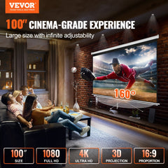 Manual Projector Screen, 100 inch 16:9 4K 1080 HD Retractable Pull Down Projector Screen, Auto-Locking Portable Movie Screen for Family Home Office Theater