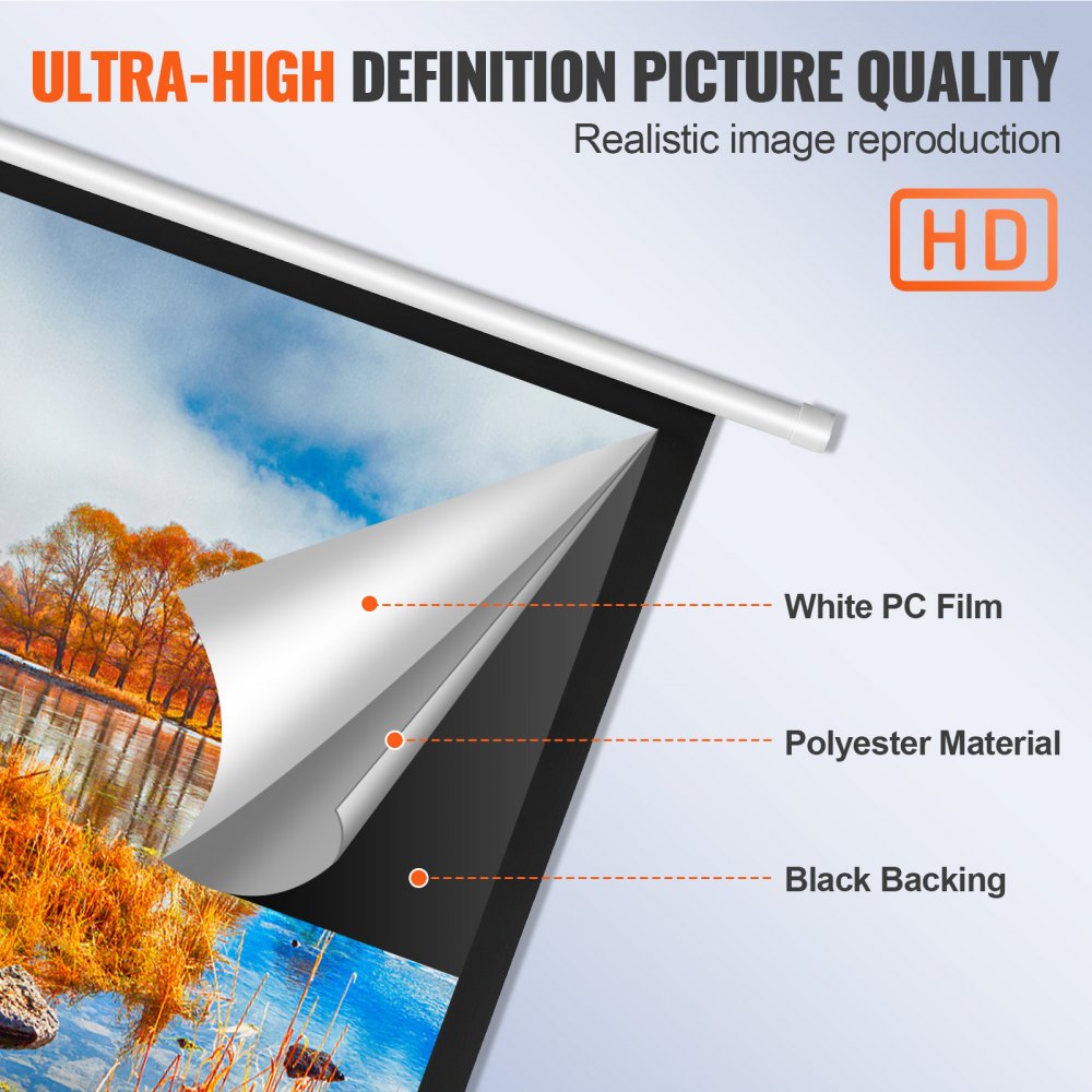 Manual Projector Screen, 100 inch 16:9 4K 1080 HD Retractable Pull Down Projector Screen, Auto-Locking Portable Movie Screen for Family Home Office Theater