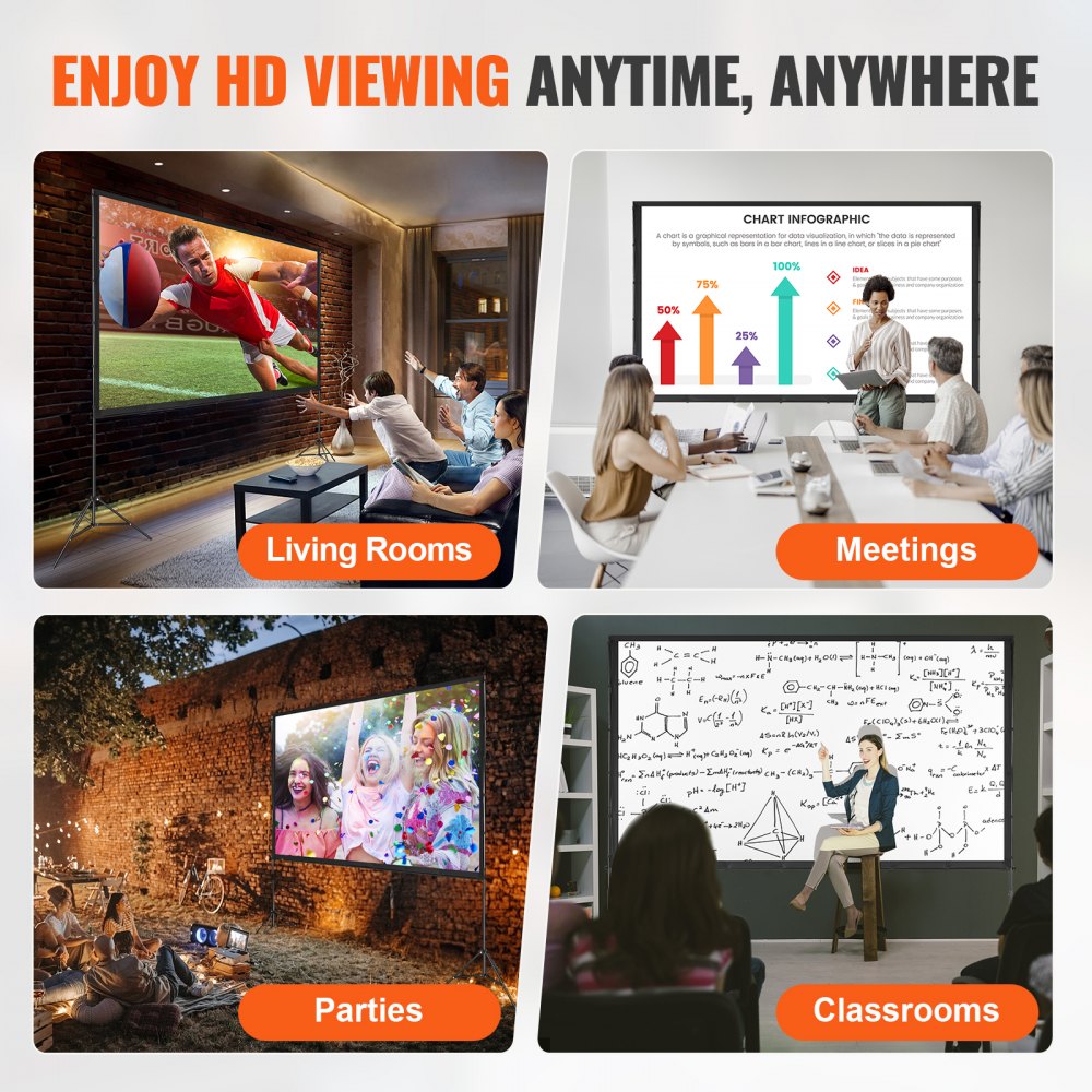 Projector Screen with Stand, 120 inch 16:9 4K 1080 HD Outdoor Movie Screen with Stand, Wrinkle-Free Projection Screen with Tripods and Carry Bag, for Home Theater Cinema Backyard Movie Night