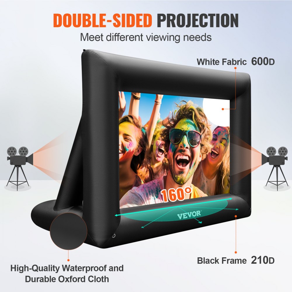 Inflatable Movie Screen 24FT（288inch） Inflatable Projector Screen for outside with 360W Air Blower Inflatable Screen Oxford Fabric Material Blow Up Screen for Outdoor Movie Supports Front/Rear Projection