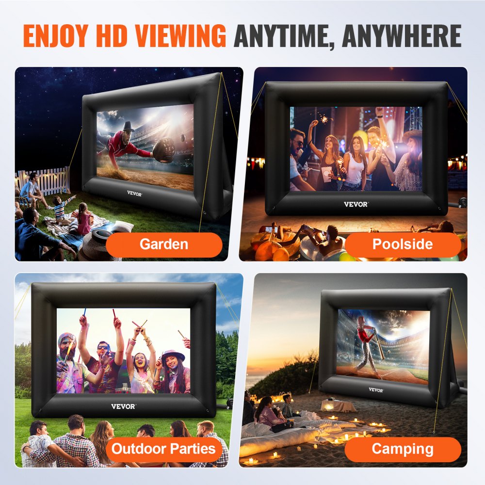 Inflatable Movie Screen 24FT（288inch） Inflatable Projector Screen for outside with 360W Air Blower Inflatable Screen Oxford Fabric Material Blow Up Screen for Outdoor Movie Supports Front/Rear Projection