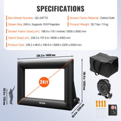 Inflatable Movie Screen 24FT（288inch） Inflatable Projector Screen for outside with 360W Air Blower Inflatable Screen Oxford Fabric Material Blow Up Screen for Outdoor Movie Supports Front/Rear Projection