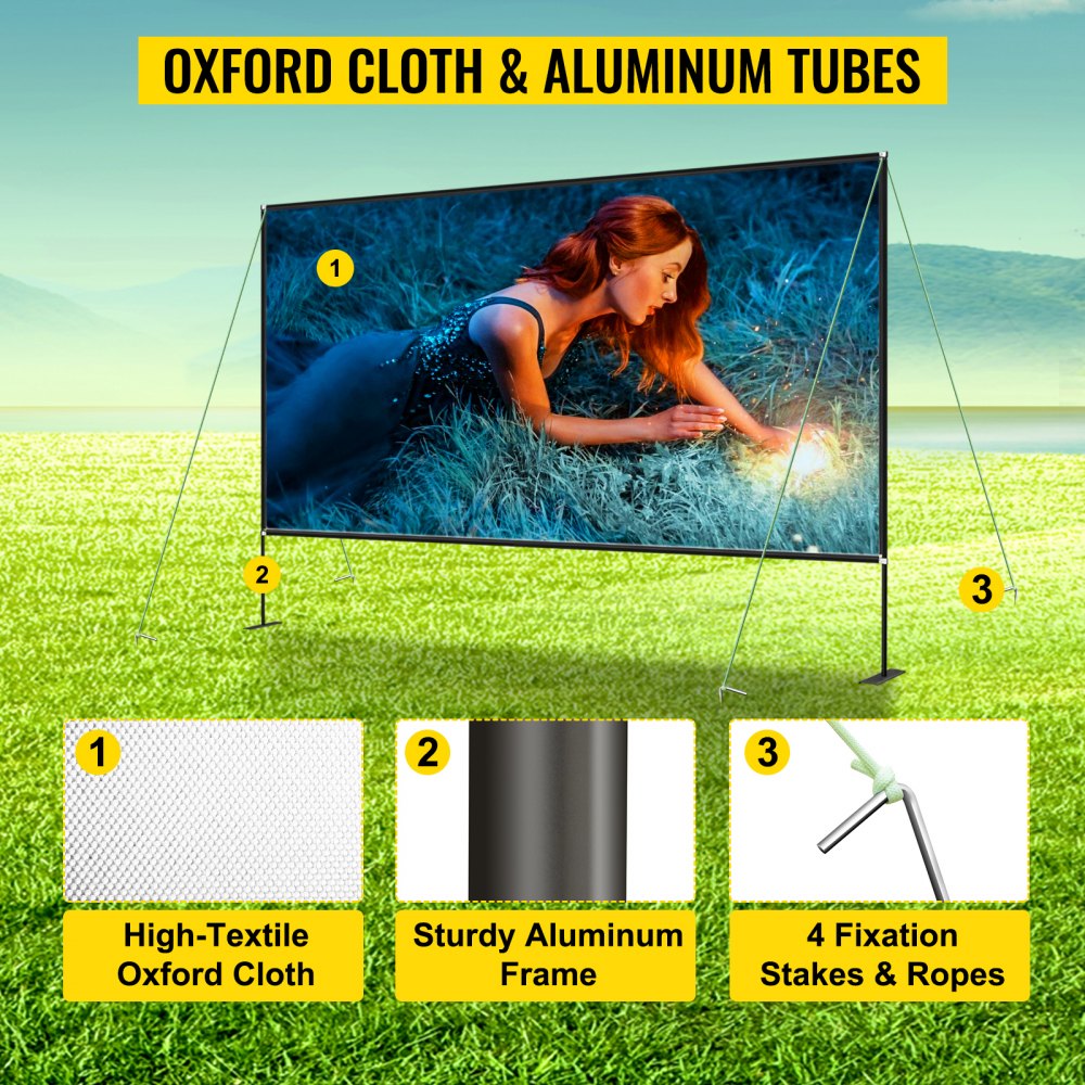 Outdoor Movie Screen w/ Stand, 90" Portable Movie Screen, 16:9 HD Wide Angle Outdoor Projector Screen, Front & Rear Projection, w/ Storage Bag & Stand for Office Home Theater Outdoor Indoor Use