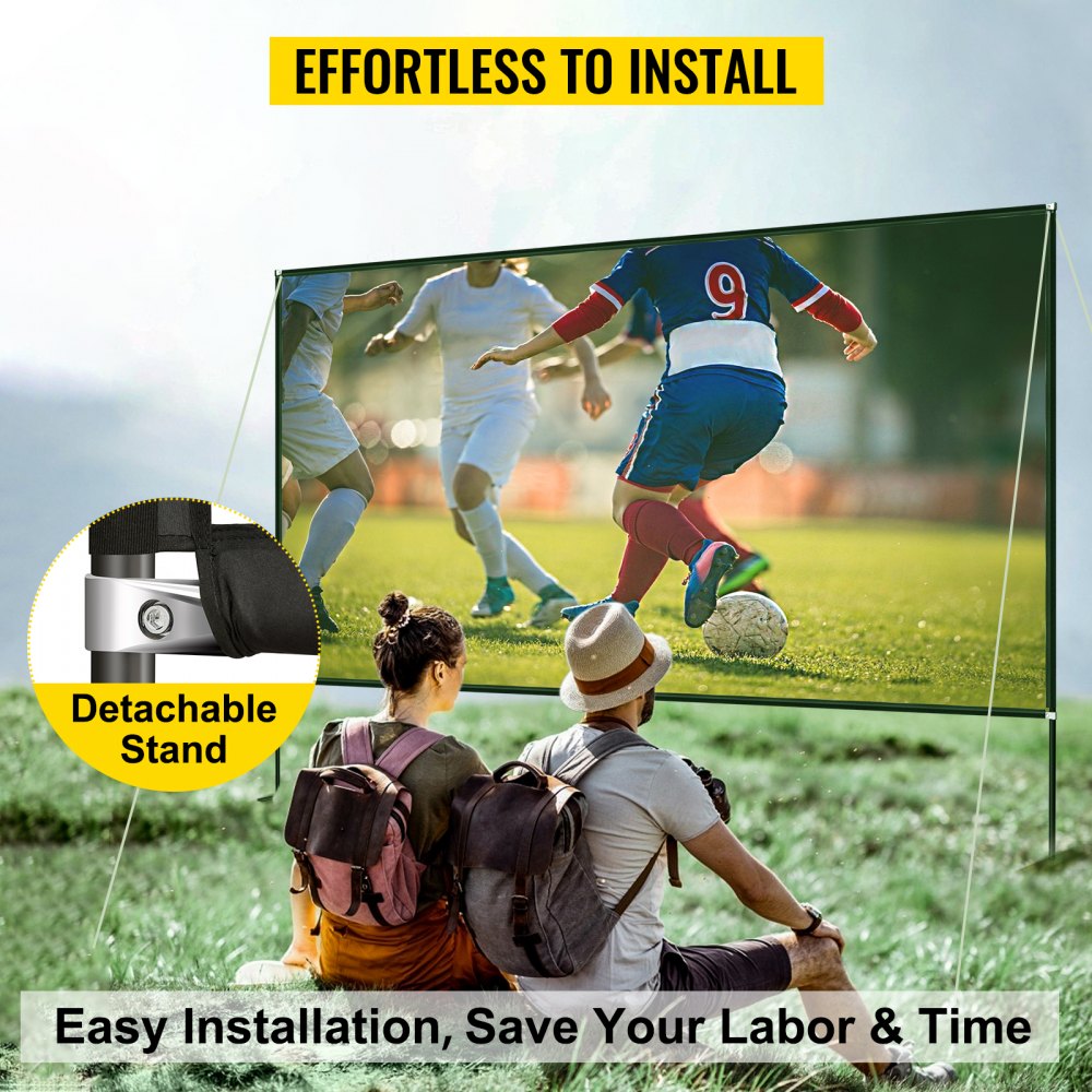 Outdoor Movie Screen w/ Stand, 90" Portable Movie Screen, 16:9 HD Wide Angle Outdoor Projector Screen, Front & Rear Projection, w/ Storage Bag & Stand for Office Home Theater Outdoor Indoor Use