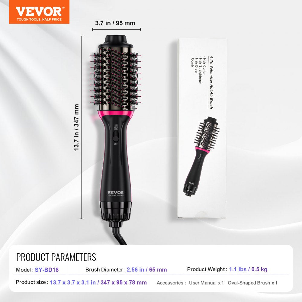 Hair Blow Dryer Brush Ionic Hair Styler Volumizer with 2.56" Oval Barrel
