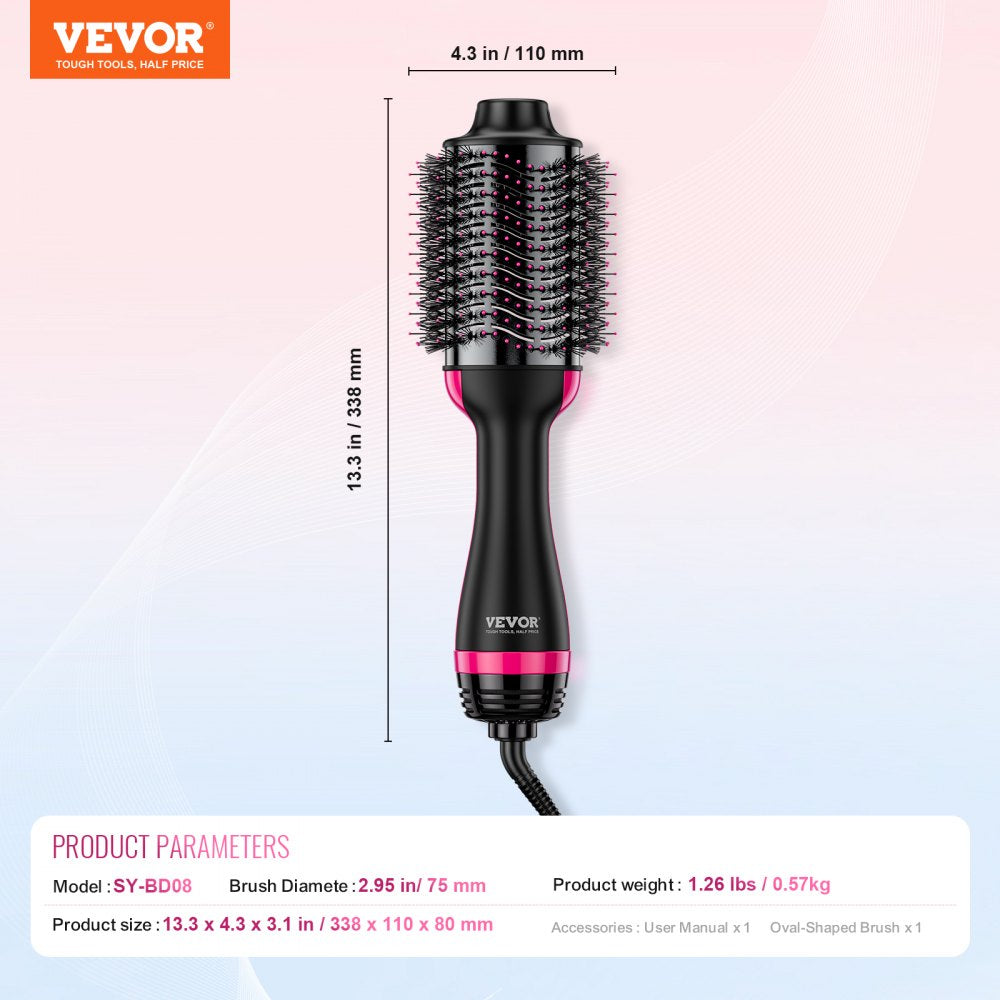 Hair Blow Dryer Brush Dual Voltage Hot Air Styler with 2.95" Oval Barrel