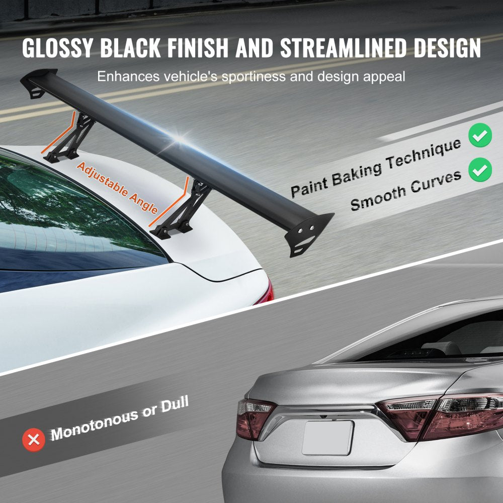 GT Wing Car Spoiler, 43.3 inch Universal Spoiler with Single Deck, Adjustable Lightweight Aluminum, Car Rear Spoiler Wing, Racing Spoiler BGW/JDM Drift Black