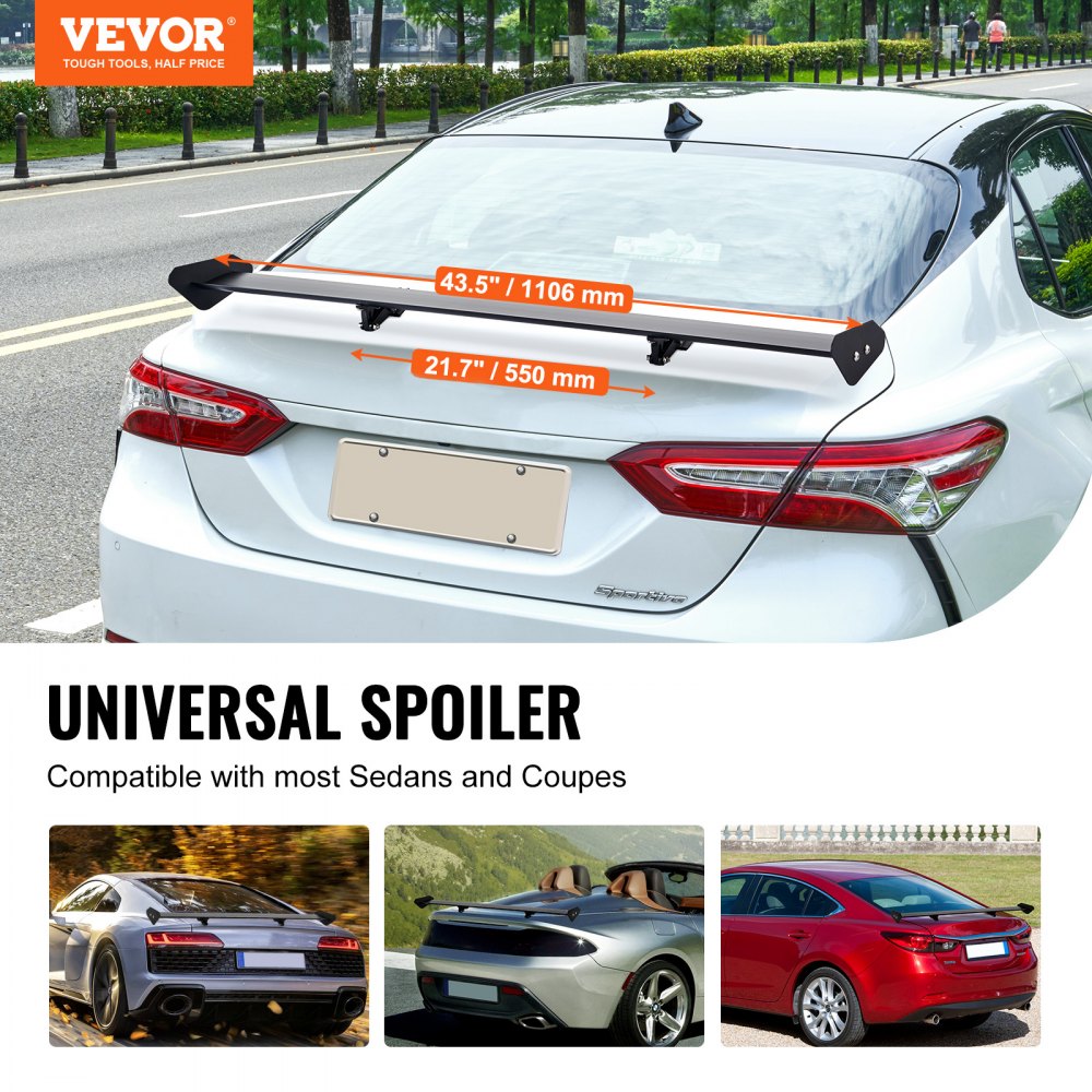 GT Wing Car Spoiler, 43.3 inch Universal Spoiler with Single Deck, Adjustable Lightweight Aluminum, Car Rear Spoiler Wing, Racing Spoiler BGW/JDM Drift Black