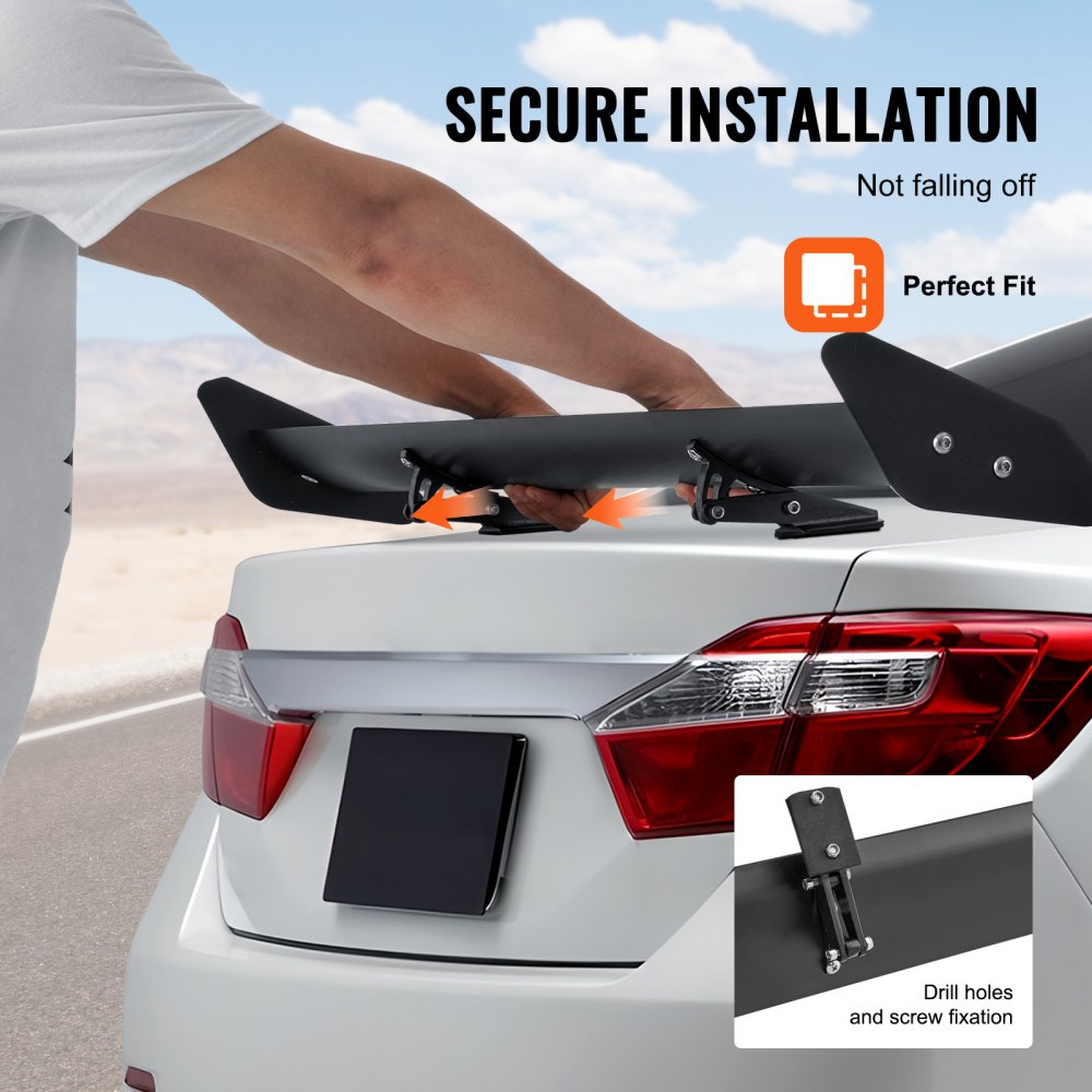 GT Wing Car Spoiler, 43.3 inch Universal Spoiler with Single Deck, Adjustable Lightweight Aluminum, Car Rear Spoiler Wing, Racing Spoiler BGW/JDM Drift Black