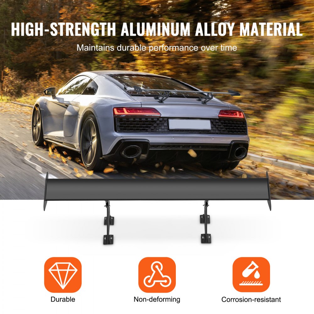 GT Wing Car Spoiler, 43.3 inch Universal Spoiler with Single Deck, Adjustable Lightweight Aluminum, Car Rear Spoiler Wing, Racing Spoiler BGW/JDM Drift Black