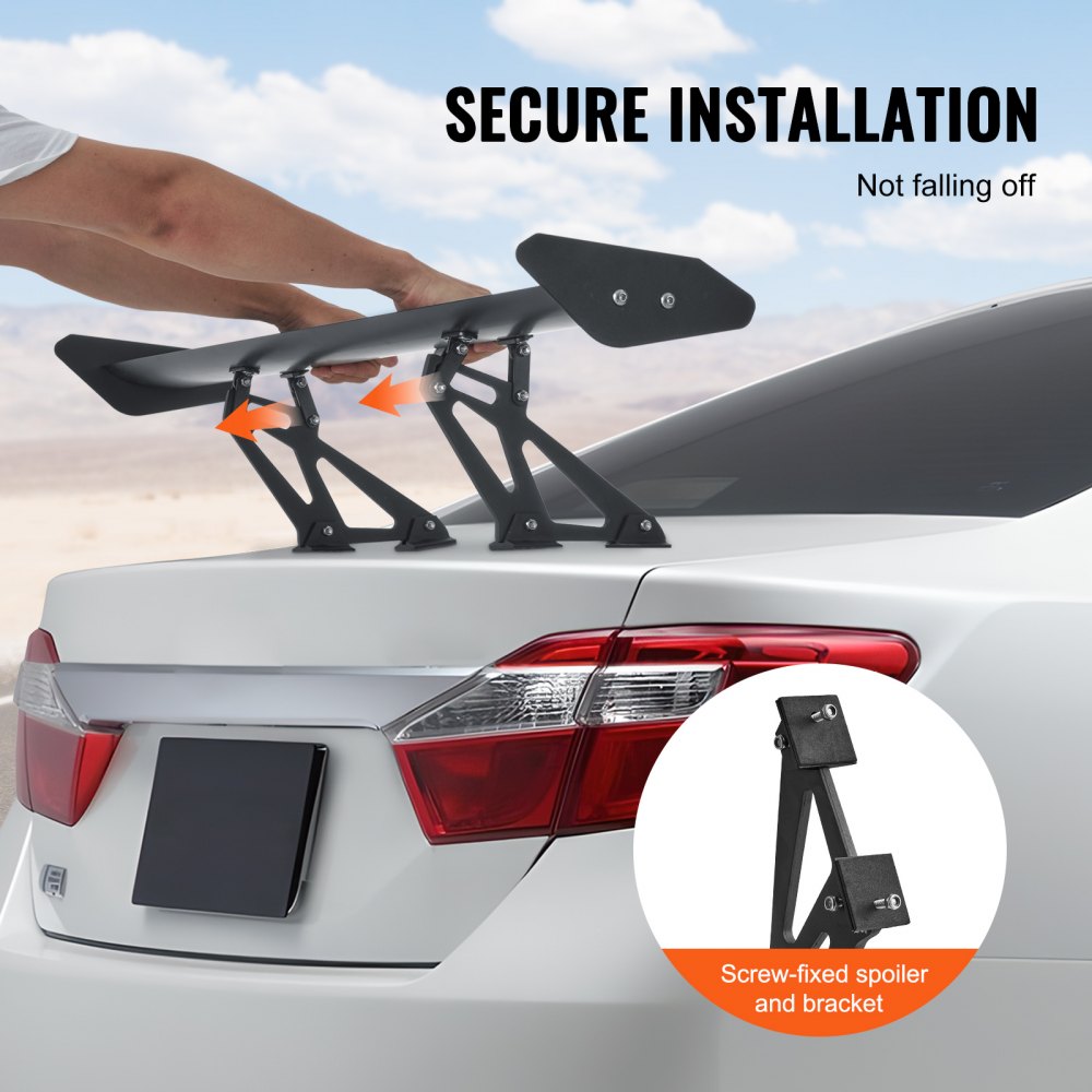 GT Wing Car Spoiler, 43.3 inch Universal Spoiler with Single Deck, Adjustable Lightweight Aluminum, Car Rear Spoiler Wing, Racing Spoiler BGW/JDM Drift Black