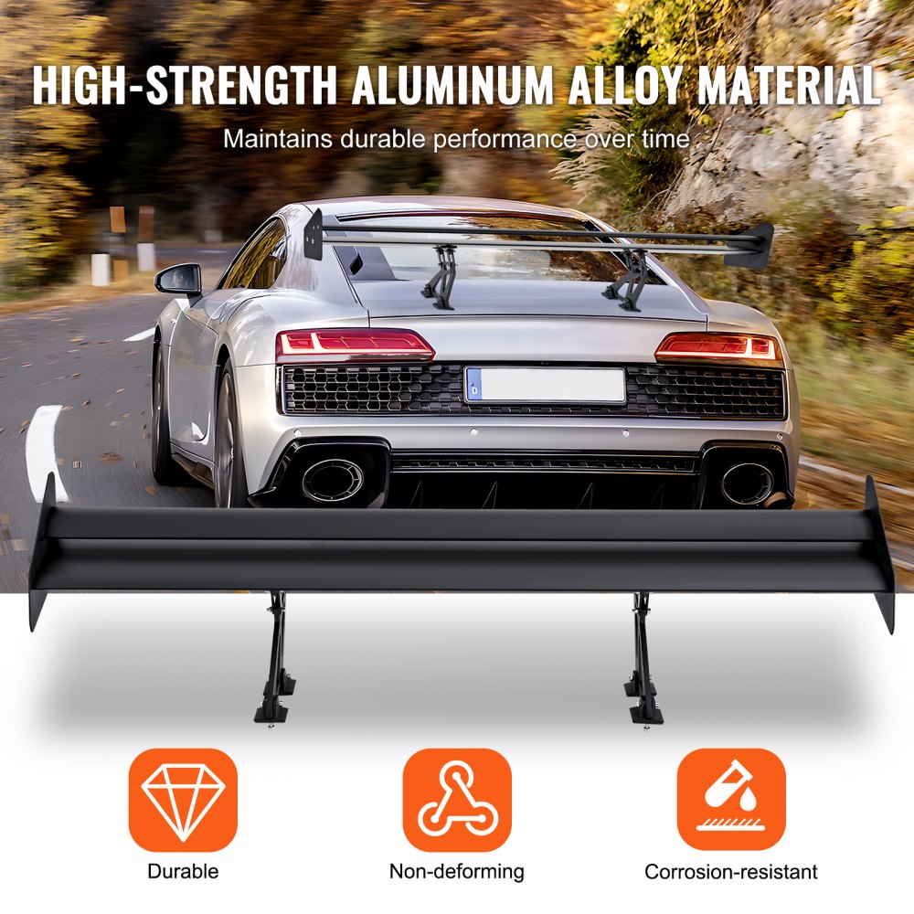 GT Wing Car Spoiler, 53.1 inch Universal Spoiler with Double Deck, Adjustable Lightweight Aluminum, Car Rear Spoiler Wing, Racing Spoiler BGW/JDM Drift Black