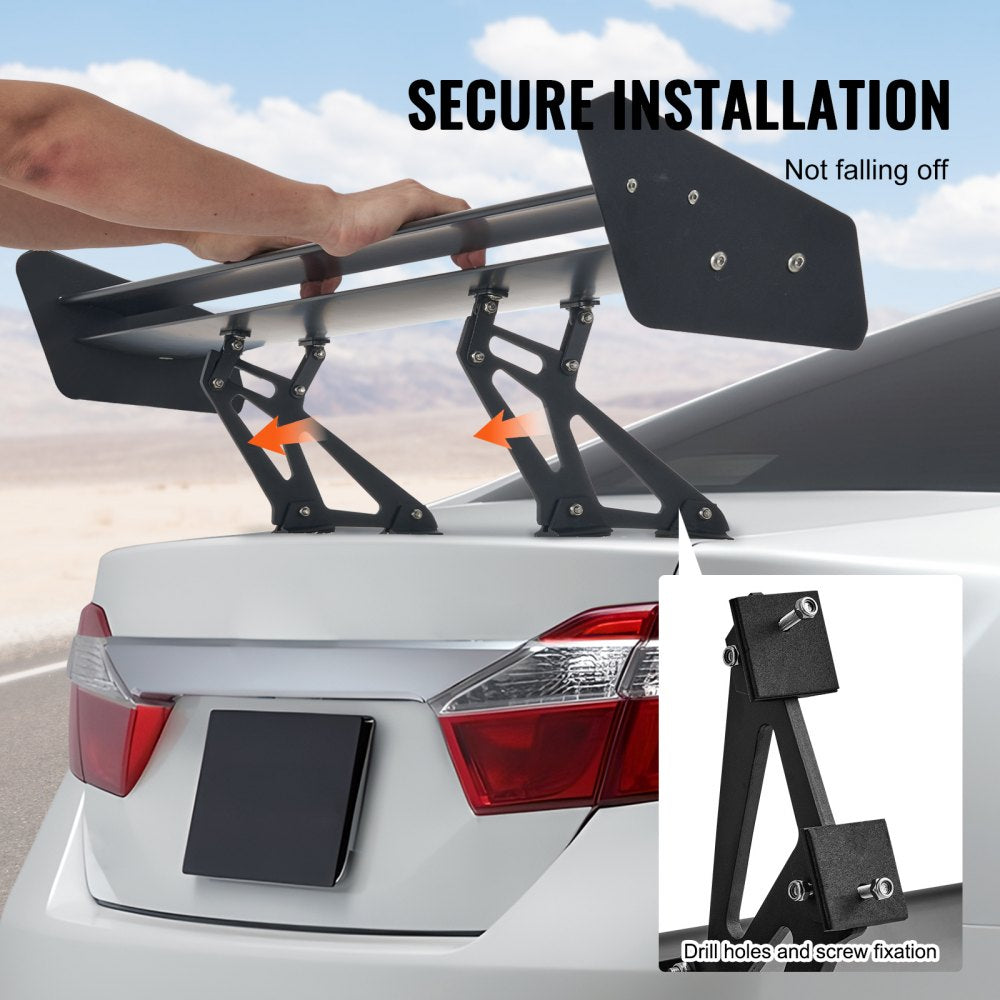 GT Wing Car Spoiler, 53.1 inch Universal Spoiler with Double Deck, Adjustable Lightweight Aluminum, Car Rear Spoiler Wing, Racing Spoiler BGW/JDM Drift Black