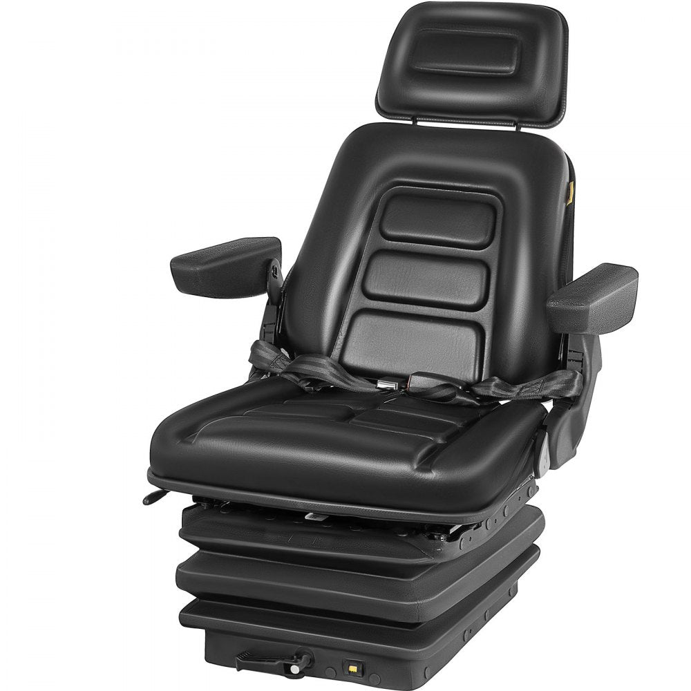 Suspension Seat Adjustable Backrest Headrest Armrest, Forklift Seat With Slide Rails, Foldable Heavy Duty for Tractor Forklift Excavator Skid Steer