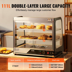 2-Tier Commercial Food Warmer Display Countertop Pizza Cabinet with Tong