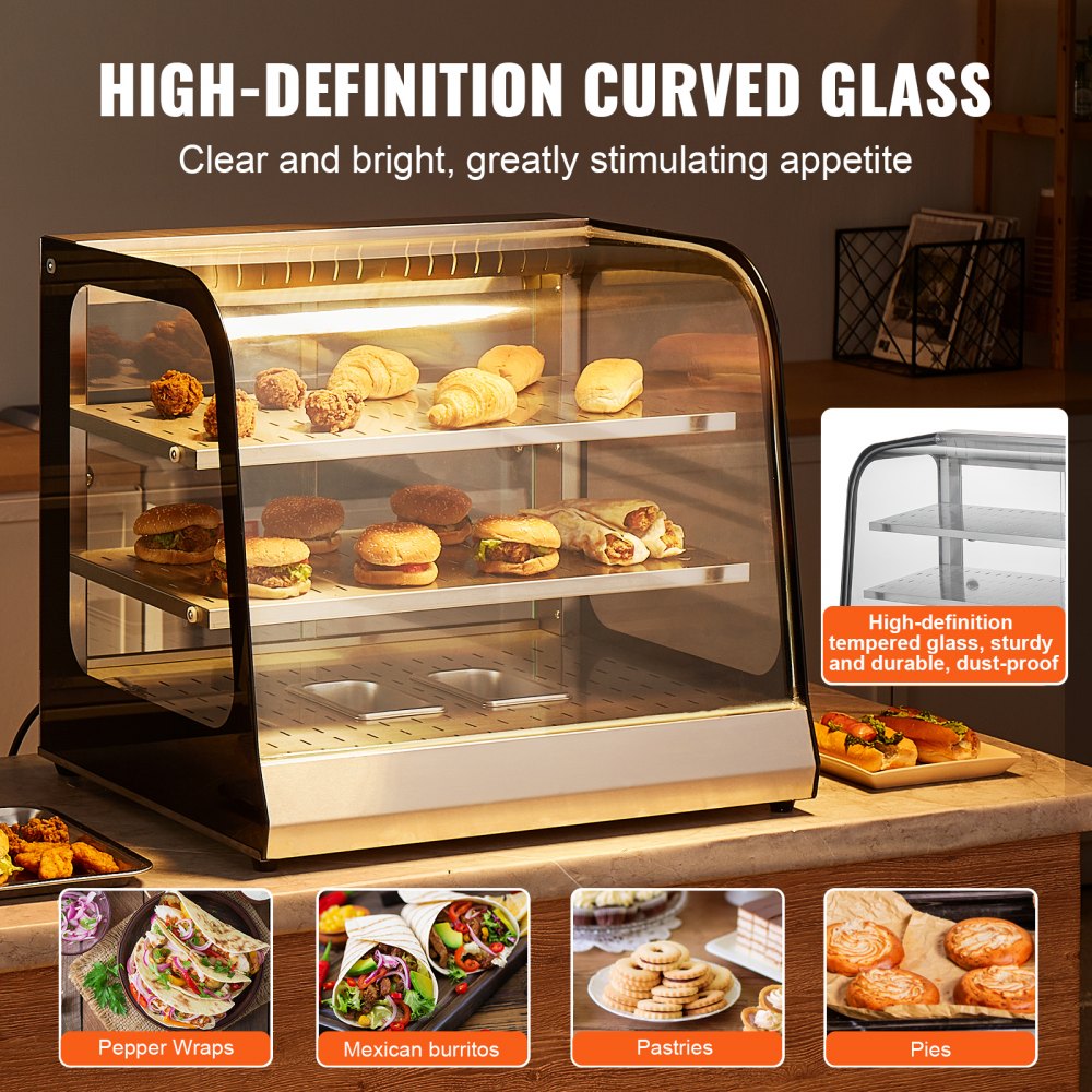 2-Tier Commercial Food Warmer Display Countertop Pizza Cabinet with Tong