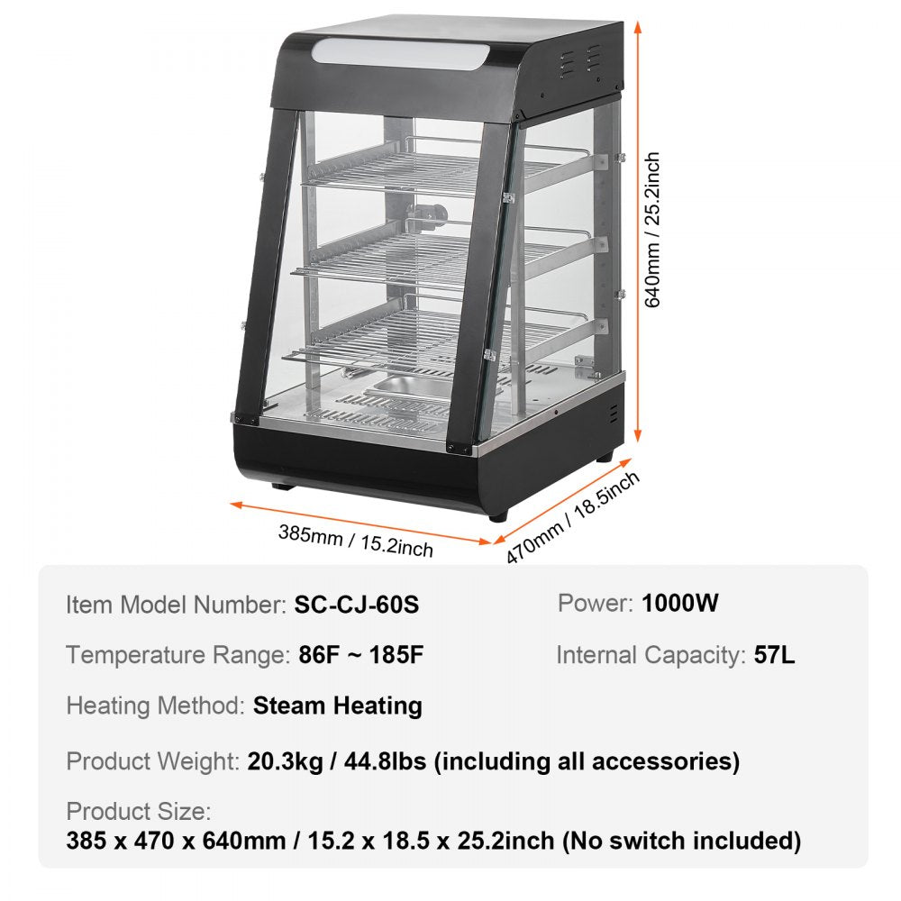 3-Tier Commercial Food Warmer Display Countertop Pizza Cabinet with Light