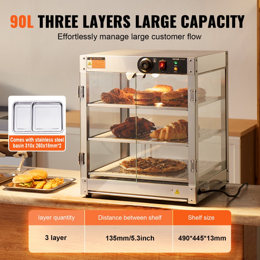 3-Tier Commercial Food Warmer Display Countertop Pizza Cabinet with Light