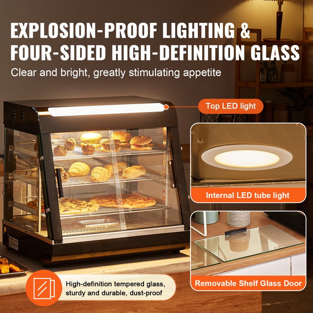 3-Tier Commercial Food Warmer Display Countertop Pizza Cabinet with Light