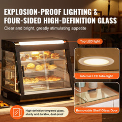 3-Tier Commercial Food Warmer Display Countertop Pizza Cabinet with Light