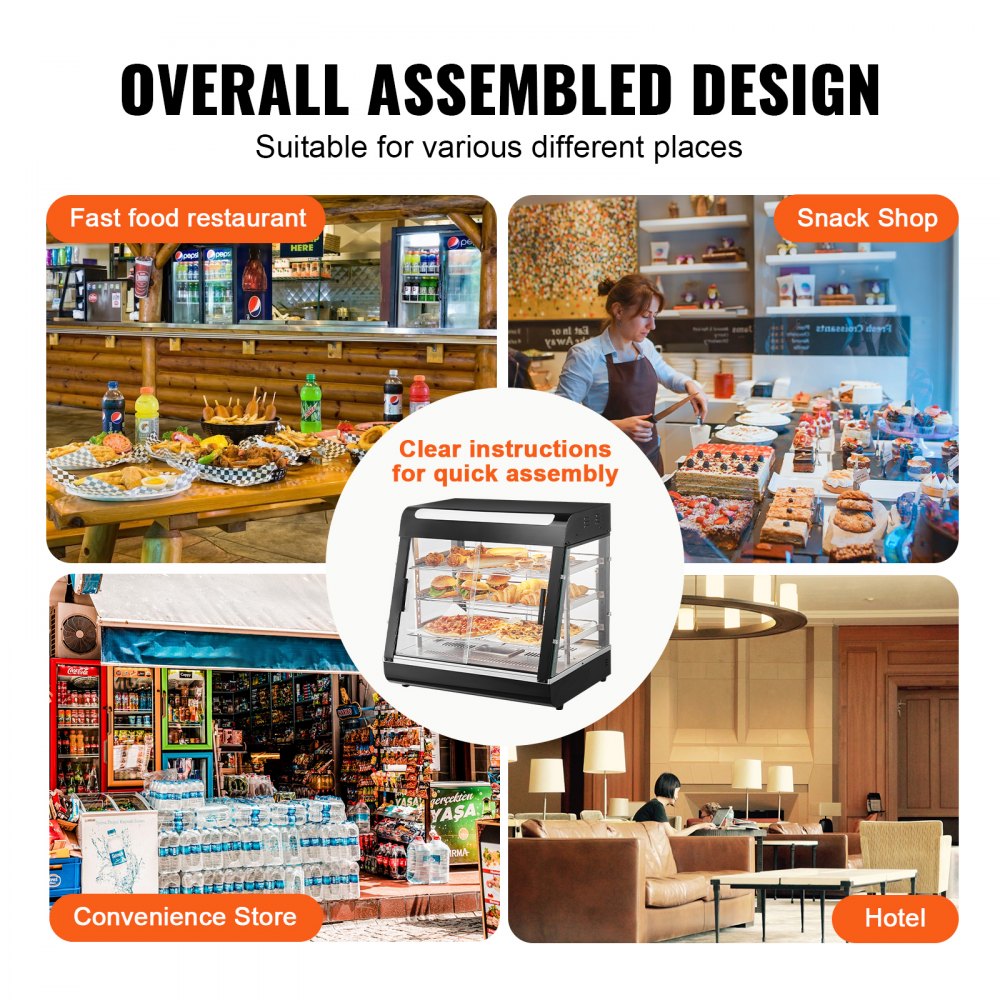 3-Tier Commercial Food Warmer Display Countertop Pizza Cabinet with Light