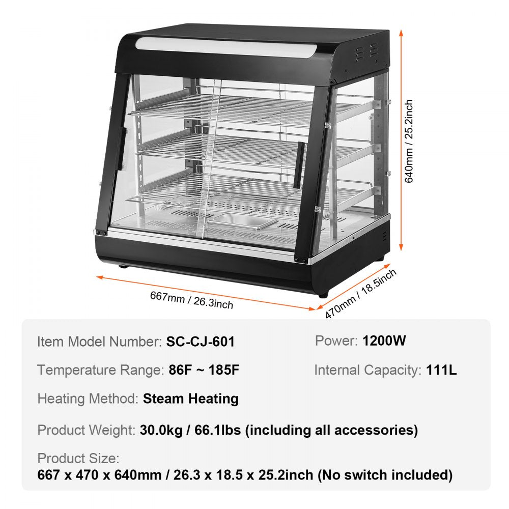 3-Tier Commercial Food Warmer Display Countertop Pizza Cabinet with Light