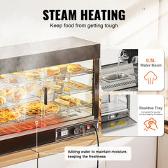 3-Tier Commercial Food Warmer Display Countertop Pizza Cabinet with Light
