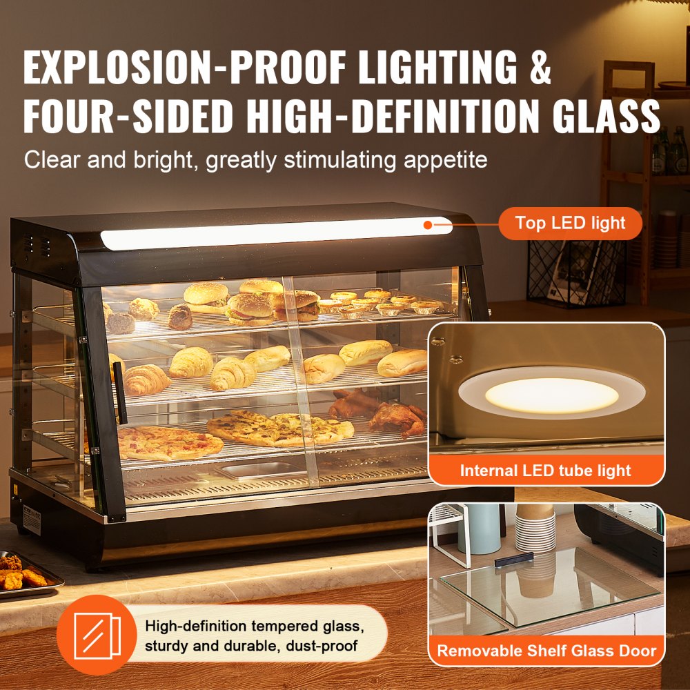 3-Tier Commercial Food Warmer Display Countertop Pizza Cabinet with Light