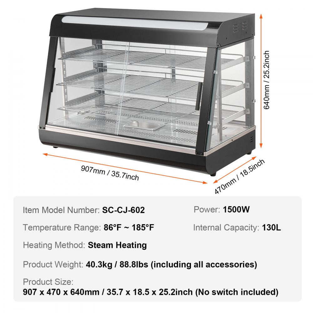 3-Tier Commercial Food Warmer Display Countertop Pizza Cabinet with Light
