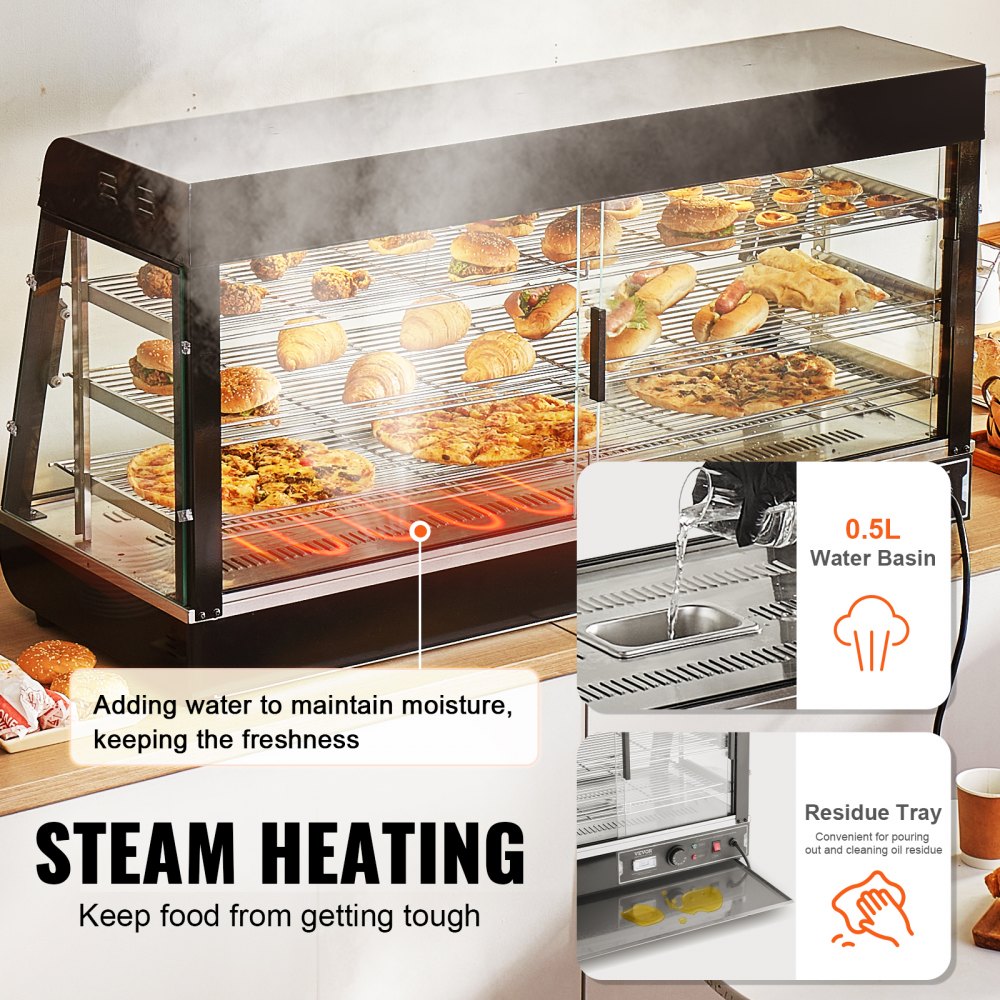 3-Tier Commercial Food Warmer Display Countertop Pizza Cabinet with Light