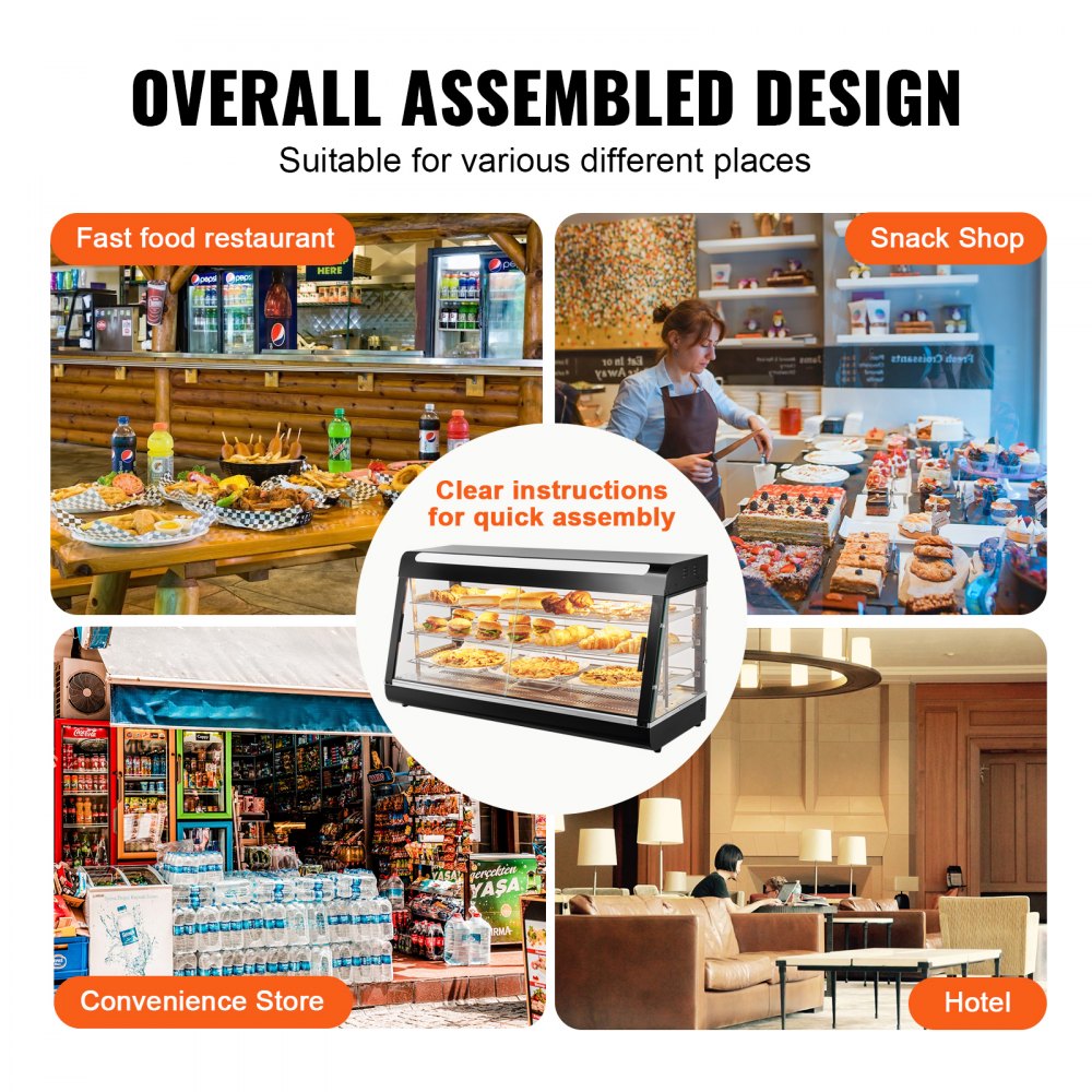 3-Tier Commercial Food Warmer Display Countertop Pizza Cabinet with Light
