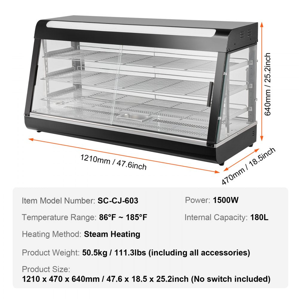 3-Tier Commercial Food Warmer Display Countertop Pizza Cabinet with Light