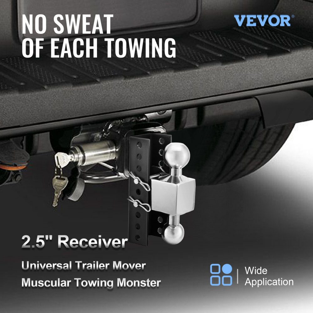 Adjustable Trailer Hitch, 6" Rise & Drop Hitch Ball Mount 2.5" Receiver  22,000 LBS Rating, 2 and 2-5/16 Inch Stainless Steel Balls w/ Key Lock, for Automotive Trucks Trailers Towing