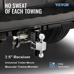 Adjustable Trailer Hitch, 6" Rise & Drop Hitch Ball Mount 2.5" Receiver  22,000 LBS Rating, 2 and 2-5/16 Inch Stainless Steel Balls w/ Key Lock, for Automotive Trucks Trailers Towing