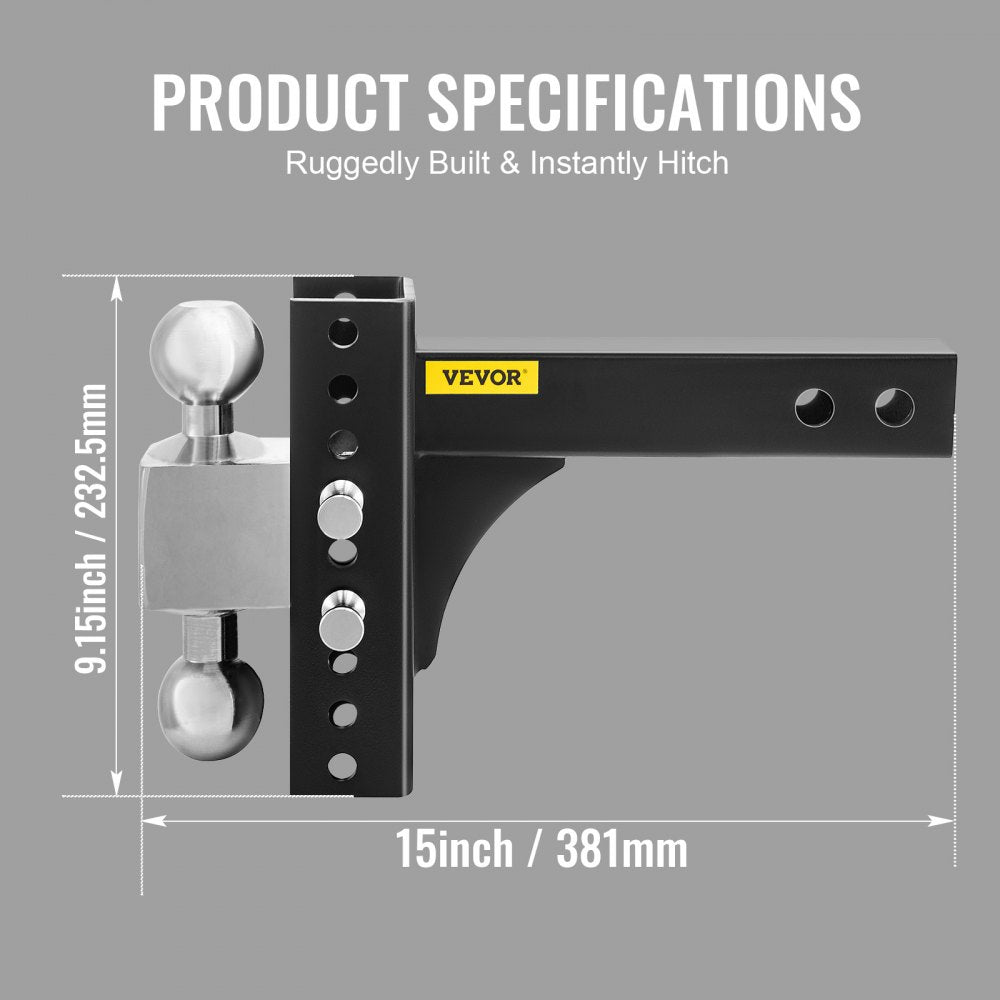 Adjustable Trailer Hitch, 6" Rise & Drop Hitch Ball Mount 2.5" Receiver  22,000 LBS Rating, 2 and 2-5/16 Inch Stainless Steel Balls w/ Key Lock, for Automotive Trucks Trailers Towing