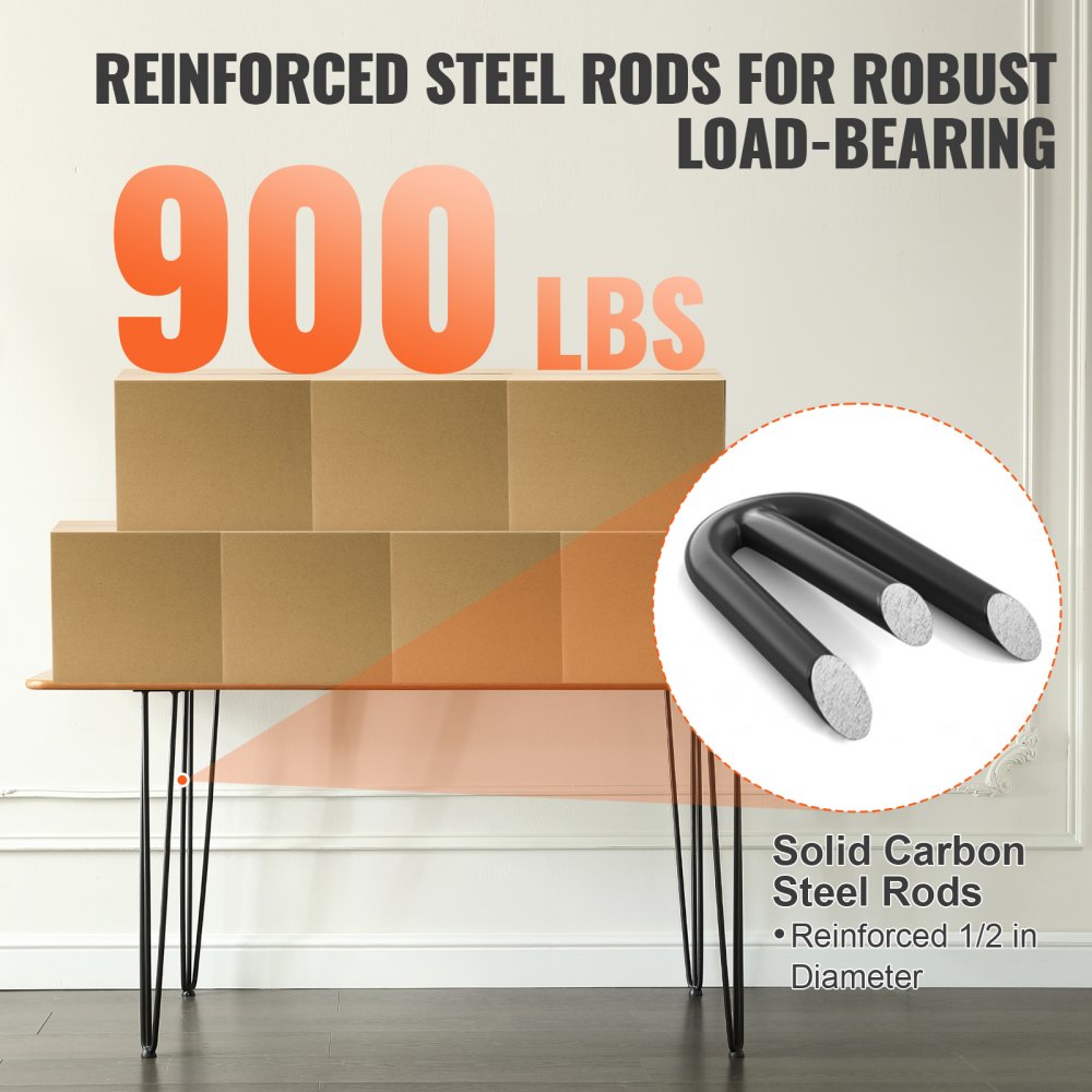 Hairpin Table Legs 28", Set of 4 Desk Legs 900lbs Load Capacity, Hairpin Desk Legs 3 Rods for Desk Chairs Bench Dining End Table, Solid Carbon Steel Heavy Duty Furniture Legs Black