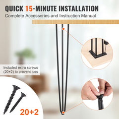 Hairpin Table Legs 28", Set of 4 Desk Legs 900lbs Load Capacity, Hairpin Desk Legs 3 Rods for Desk Chairs Bench Dining End Table, Solid Carbon Steel Heavy Duty Furniture Legs Black